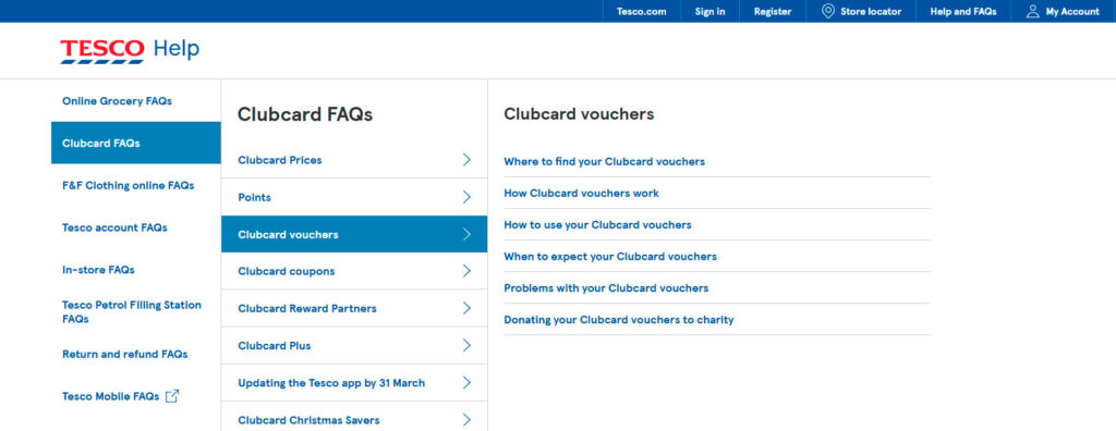 Tesco Clubcard Vouchers help and faqs 