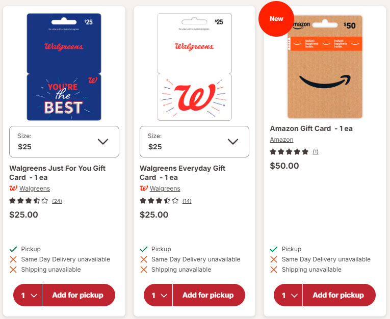 does walgreens sell amazon gift cards