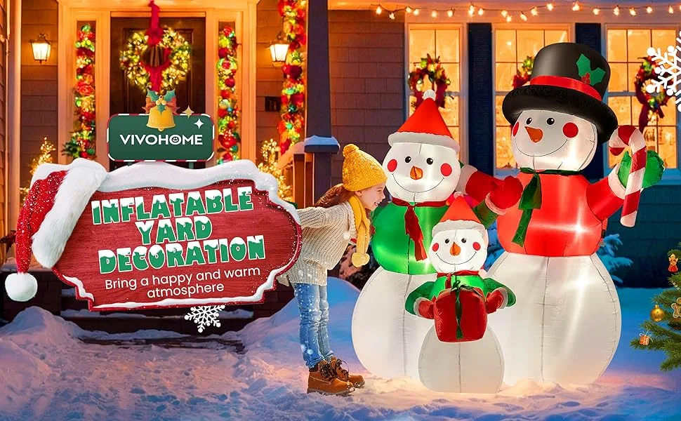 best Xmas deal VIVOHOME 6FT Christmas Inflatable Snowman Family